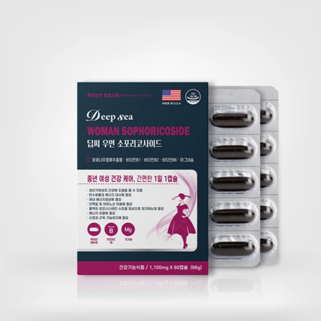 우먼 소포리코사이드 1100mg x 60캡슐 회화나무열매추출물 비타민B1 비타민B2 비타민B6 마그네슘, 1개, 60회분 - 쿠팡