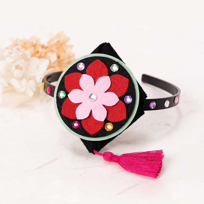 바이오로드 배씨 댕기 머리띠 만들기 세트 DIY 키트 어린이 초등 꾸미기 놀이 학교 미술 수업 전통 여아 한복 악세서리, 1개, <배씨머리띠>