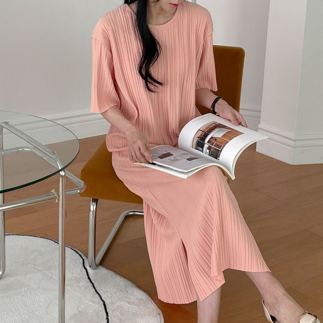 더한땀 모던 플리츠 주름 롱 원피스