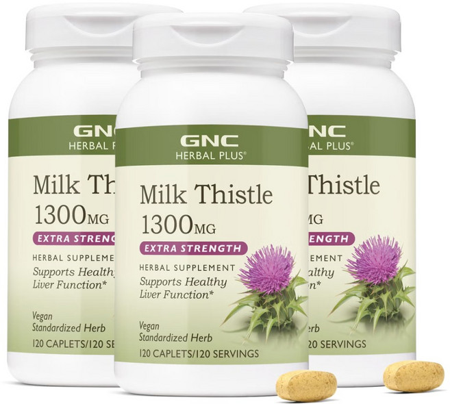 [정품 미국 직배송] GNC 밀크시슬 1300mg 120정-3개 (캐플릿) GNC Herbal Milk Thistle 1300mg, 3개