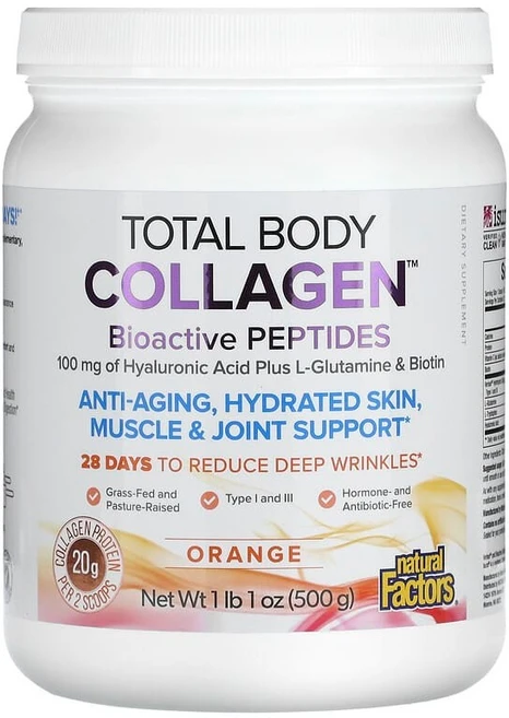 Natural Factors 토탈 바디 콜라겐 생체활성 펩타이드 오렌지 500g(1lb 1oz) Factors (내추럴 팩터스), 석류, 500g, 1개 - 쿠팡