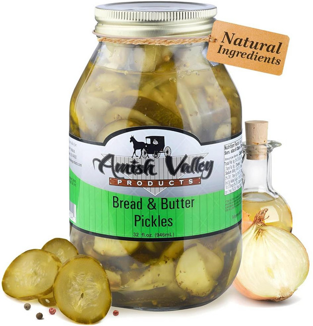 Amish Valley Products 재료로 만든 브레드 앤 버터 피클, 1개, 946ml