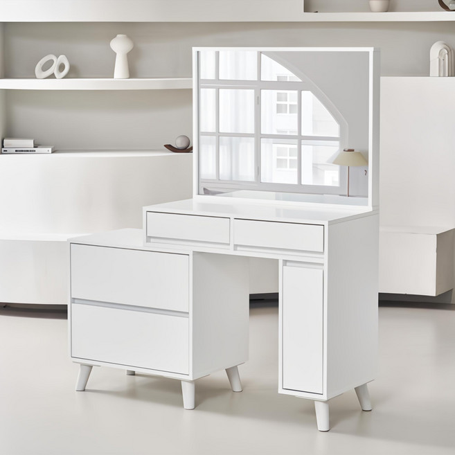 도모디자인 디아나리 확장형 수납장 + 거울 화장대 세트 방문설치, 화이트