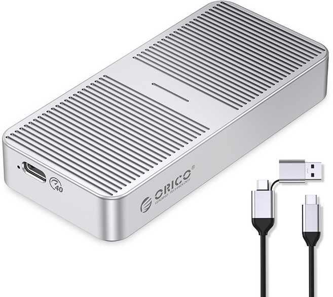 오리코 M.2 NVMe SSD 외장하드케이스 2in1케이블 냉각핀 방열 USB4 40Gbps M224C3-U4, 실버, 1개