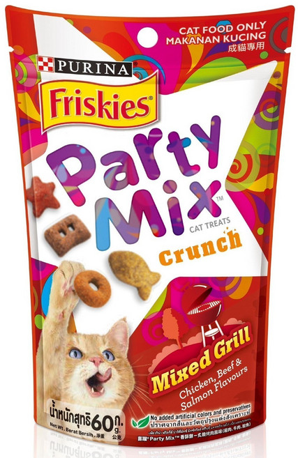 Friskies 喜躍 Party Mix 香酥餅貓零食, 雞肉、牛肉、鮭魚, 60g, 8包