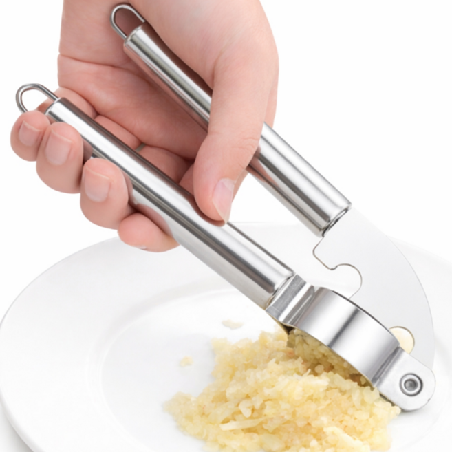하겐레벤 집게형 마늘 다지기 수동 스텐 핸디형, 1개, 실버
