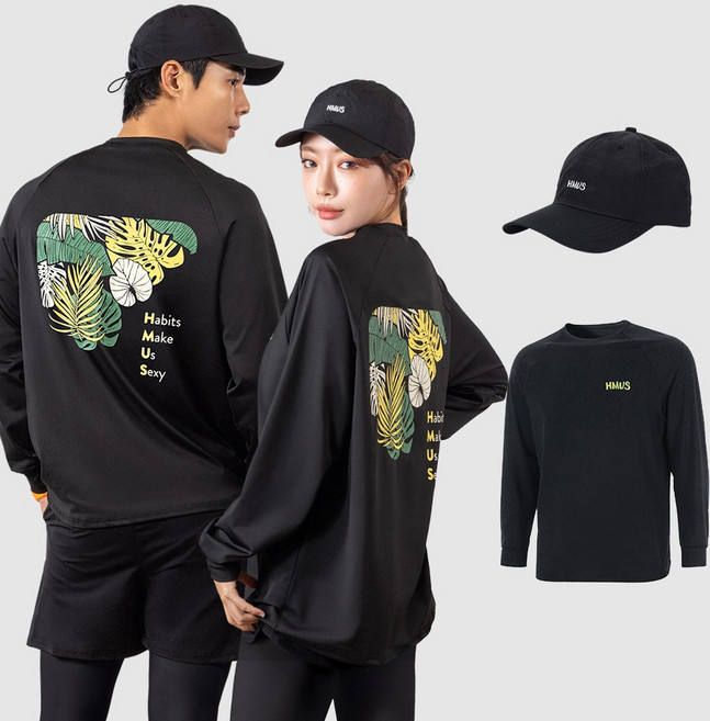 [SET] 아쿠아 워터 모자 + 루즈핏 래쉬가드 세트 빅사이즈 체형커버 비치웨어 물놀이 수영복 상의