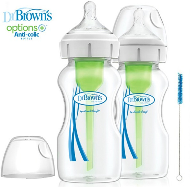 닥터브라운 와이드넥 옵션스 유리 젖병 150ml x 2p + 크리닝 브러쉬, 혼합 색상, 1개