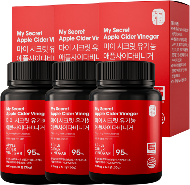 자연새긴 마이 시크릿 애사비 유기농 애플사이다비니거 사과초모식초, 3개, 60정