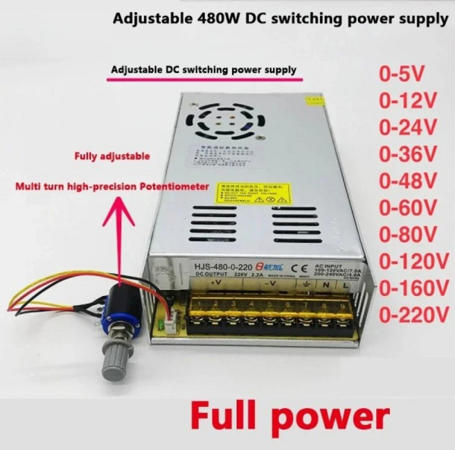 AC-DC 5V-220V 디지털 가변 전압 조정 전원 공급 장치 300W-480W 스위칭 전원 공급 장치 변압기 전원 어댑, 02 With potentiometer, 08 0-120V4A