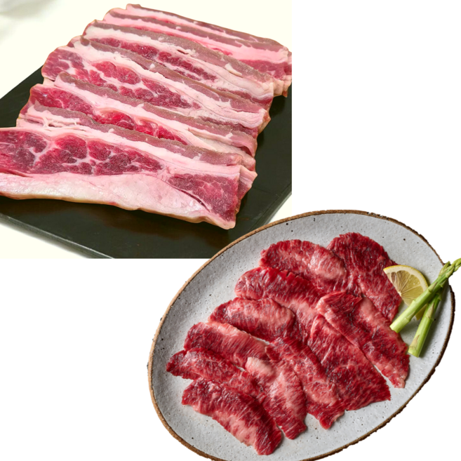 [빌리푸드] 청정 수입 소고기 우삼겹200g+업진살200g 구이용, 1세트, 400g