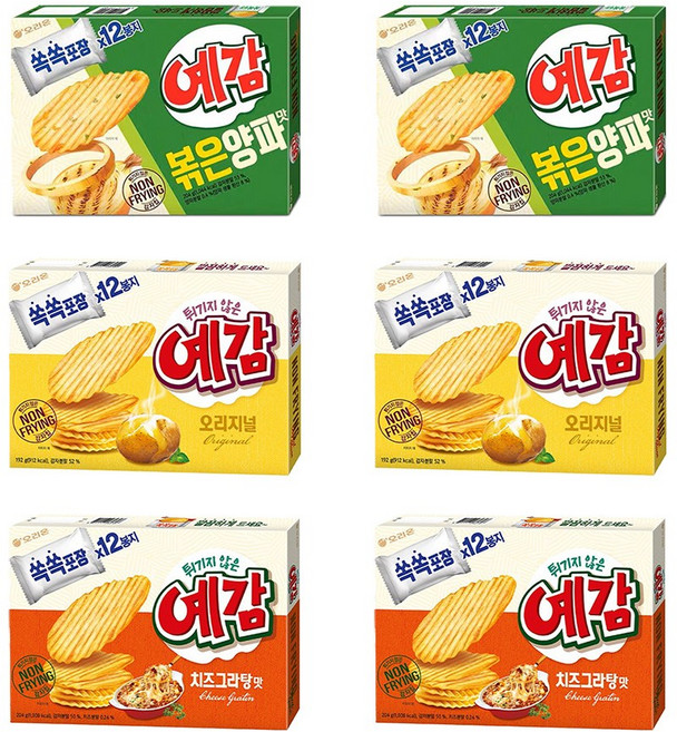 오리온 예감 오리지널 192g+치즈그라탕 204g+볶음양파맛 204g[총], 2세트, 600g