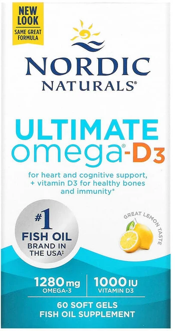 Nordic Naturals Ultimate Omega-D3 레몬 맛 소프트젤 60정 NOR-01794, 1개 - 쿠팡