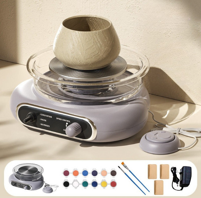 전동 도자기만들기 물레 소형 공방용 도예 작업대 점토 조소 체험 교육용 미니 회전판 분리, 무단변속 도예기 라벤더그레이 (단품), 1개