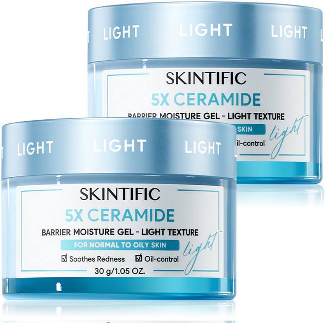 SKINTIFIC 5X 神經醯胺保濕凝膠 清爽版 強化屏障 舒緩控油, 2件, 5X清爽版保濕霜-雙入組, 30g
