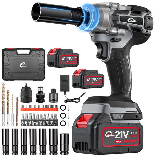 YUON 독일 21V 고출력 브러시리스 무선 충전식 임팩드릴 전동 렌치 드라이버 풀세트, 1세트
