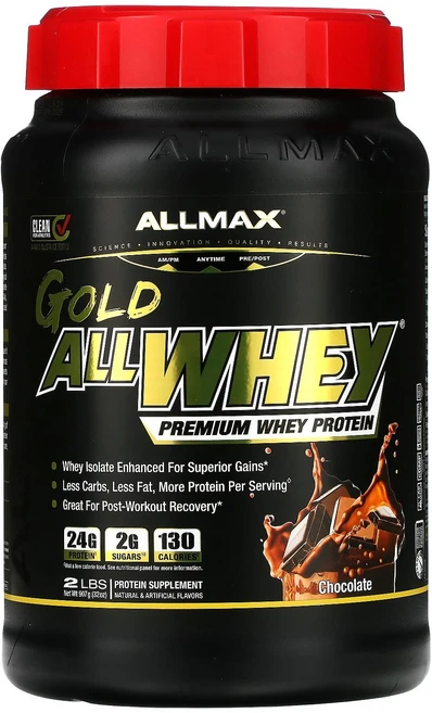 ALLMAX AllWhey Gold 100% 유청 단백질 + 프리미엄 분리 단백질 초콜릿 2 lbs (907 g) ALLMAX (올맥스), 1개, 907g - 쿠팡