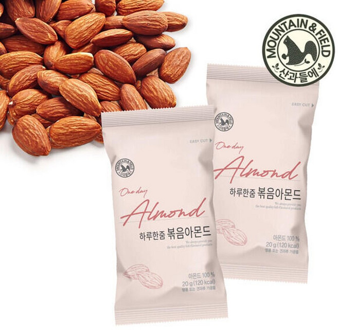 [산과들에] 고소한 25년산 하루한줌 볶음아몬드 20g x30봉 (견과류), 30개
