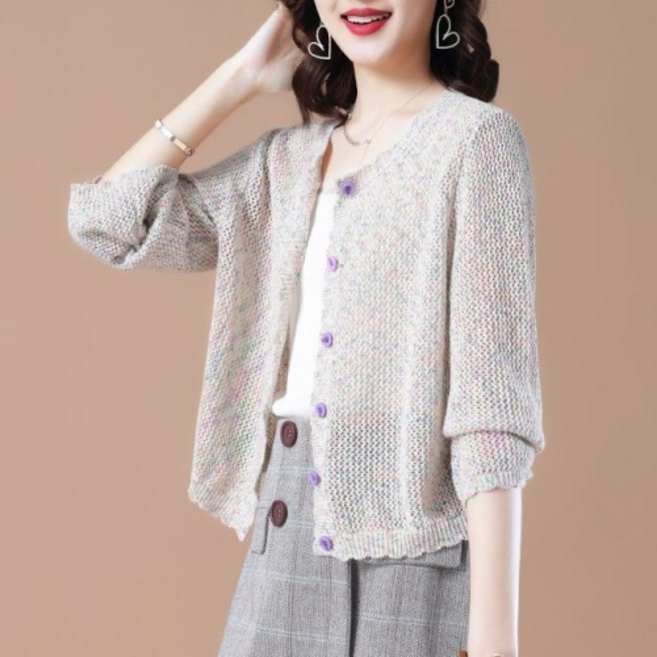 Makone 여성 니트 카디건 봄 여름 펀칭 아우터 얇은 가디건 자켓