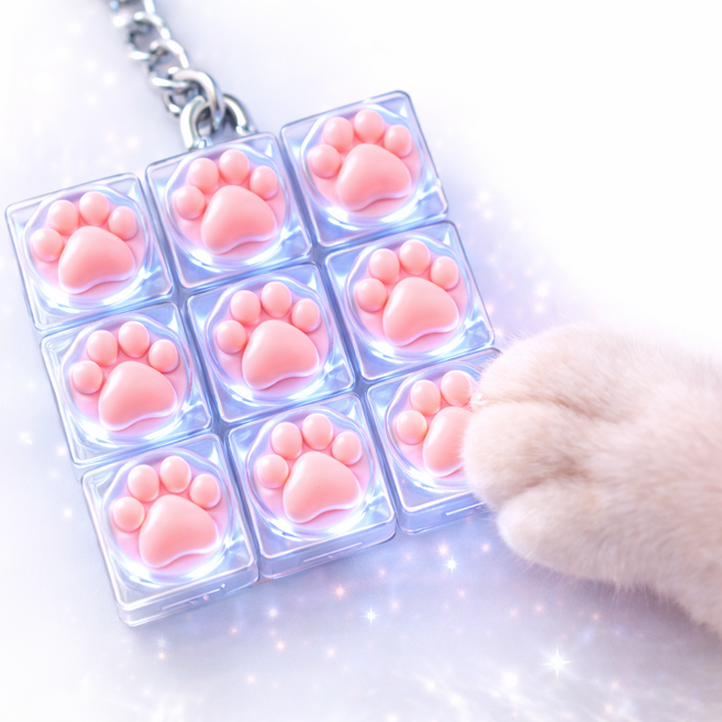 LED 고양이 키캡 키링 9구 풀발광 딸깍 피젯 키보드 키링, 1개, one