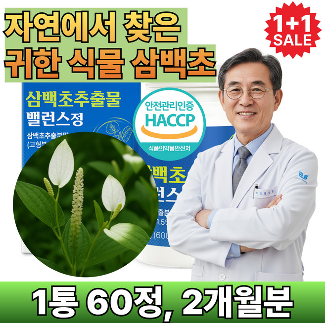 삼백초 추출물 식약청인증 100% 국산 삼백초정 플라보노이드 2p, 2개, 60정