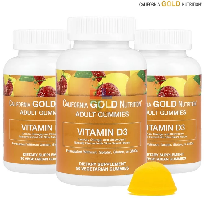 캘리포니아골드뉴트리션 비타민D3 젤리 레몬 오렌지 딸기 맛 2000 IU 90 구미 3개, 90정 - 쿠팡