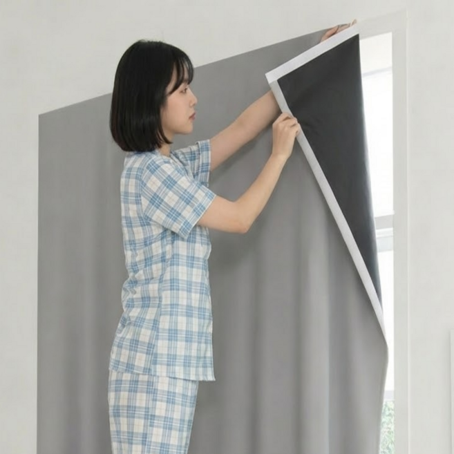 퓨어센스 쉽게 붙이는 찍찍이 벨크로 암막커튼 방풍 빛차단