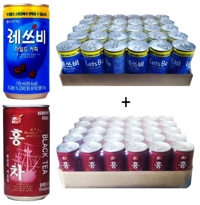 레쓰비 마일드커피(업소용) 175ml(30캔) + 참맑은 홍차 175ml(30캔), 60개, 175ml