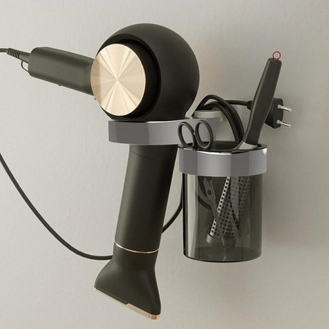 스윗브릿지 접착식 2구 드라이기 거치대 걸이 홀더 2color, 화이트+실버, 1개