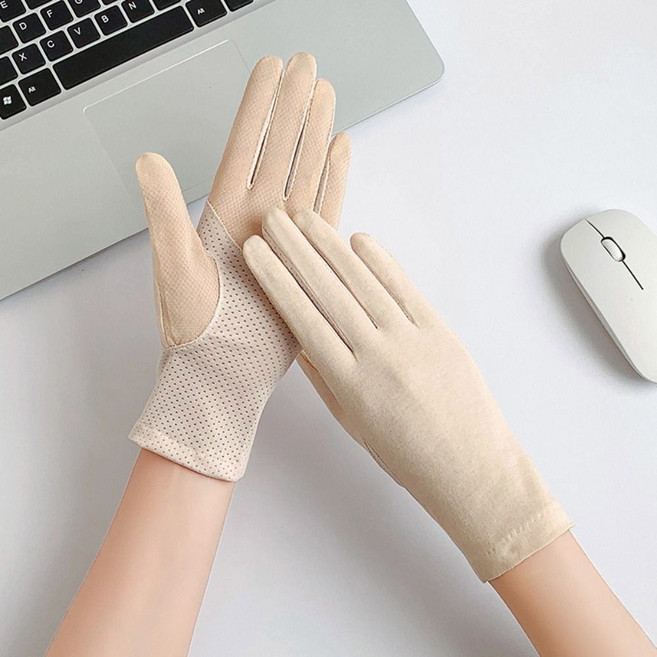 여성용 얇은 면 장갑 터치 스크린 야외 라이딩 운전 자외선 차단 미끄럼 방지 UV 보호