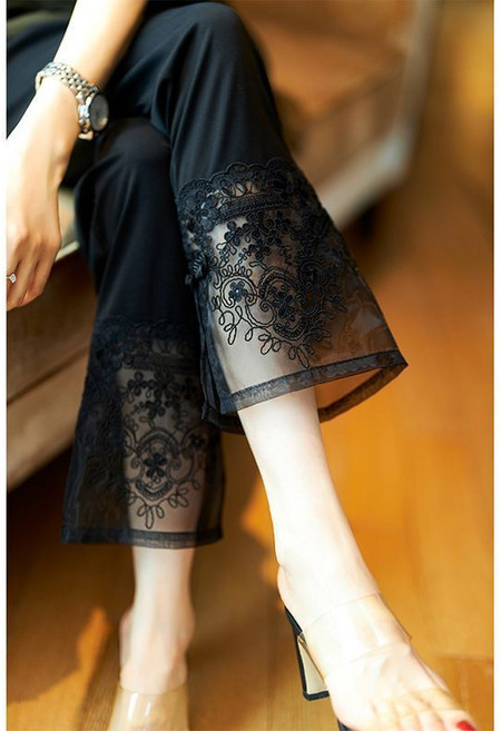 해피유통 여성 레이스 디자인 심플 7부 팬츠 jhb