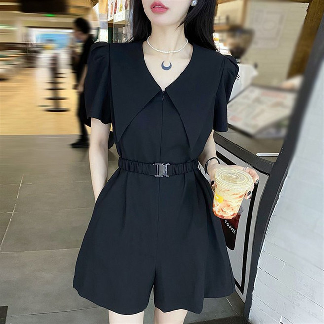 besteffie 여성 여름 반바지 점프수트 숏슬리브 카라넥 심플 스타일 여름신상 루즈핏 K71