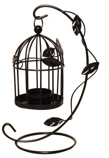歐式樹葉鳥籠鐵藝燭臺 家居擺件 創意禮品復古蠟燭臺婚慶伴手禮, 黑色