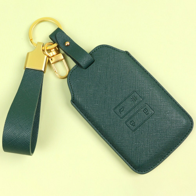 (무료각인)르노 호환 그랑 콜레오스 QM6 SM6 XM3 차키케이스 차키링 키홀더 차량용품, 비스트로 그린, 르노 A, 골드(각인무료)