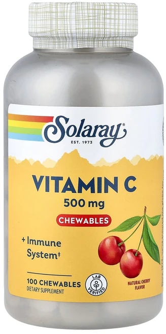 Solaray 비타민C 츄어블 천연 체리 500mg 츄어블 100정, 1개 - 쿠팡