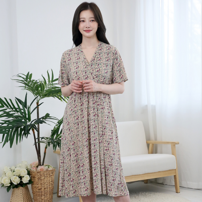 별별모아 여름 냉장고 V넥 홈웨어원피스 냉감 원피스잠옷 수유잠옷