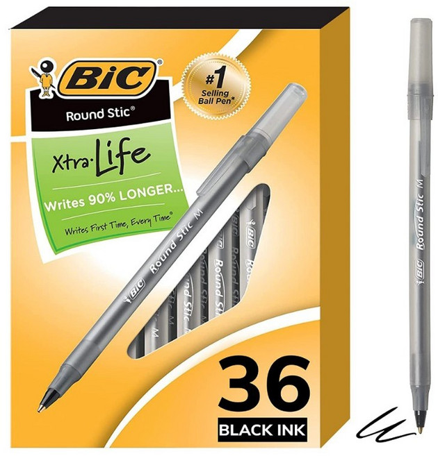 BIC 빅 라운드 스틱 볼펜 (1.0mm) 검정색 36개입 박스포장, 1박스