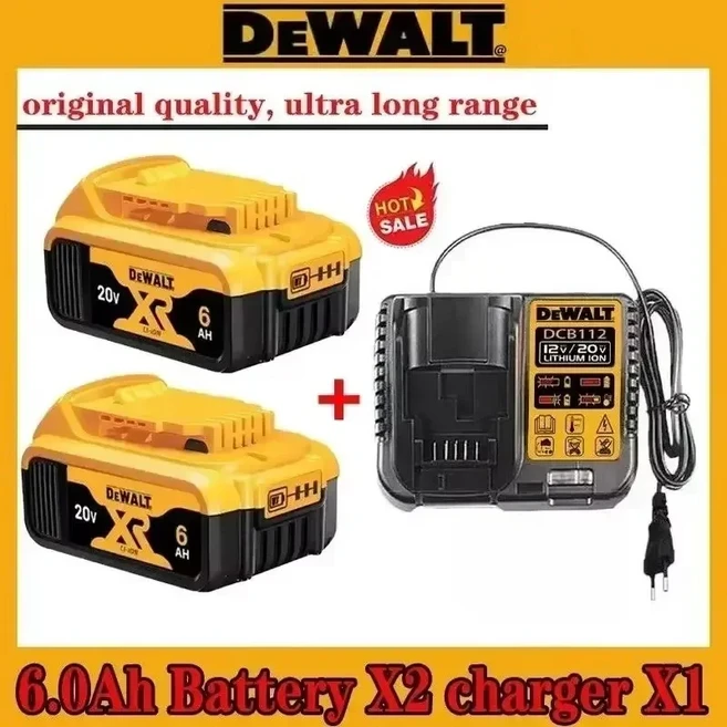 디월트 정품 배터리 20V 5.0Ah 6.0Ah MAX 플렉스볼트 (DCB606 DCB205 DCB206 DCB209 DCB182 호환) 충전, 01 6.0Ah X2 charger x1