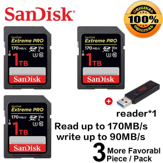SanDisk Extreme PRO U3 V30 4K 1 테라바이트 512GB 64GB 256GB SDXC UHS-I Class10 32GB 95 메터/초 메모, 16 3pcs-1TB-combo