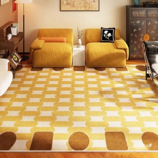 러그 카페트 캠핑 가정용 방수 체크 패턴 체크무늬 고급 인디 감성 빈티지 레트로 옐로우 고급 프리미엄