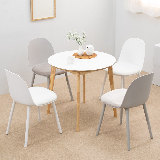 밀키우드 800 원형 테이블 조이 4인 카페 식탁 세트, 블루