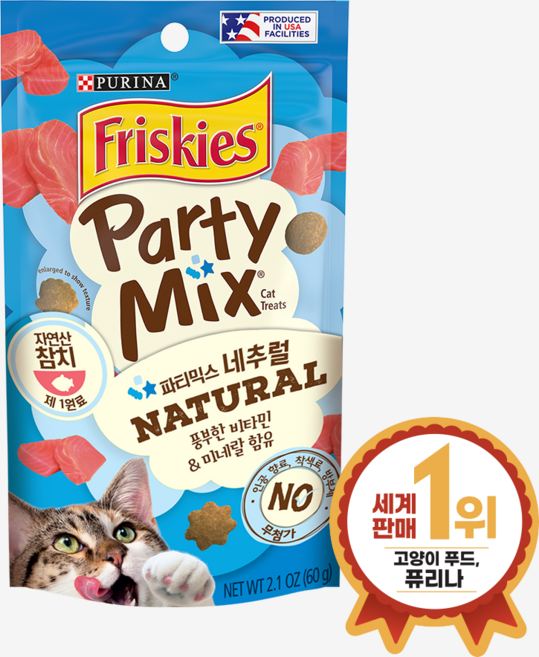 프리스키 파티믹스 멀티팩 고양이 간식 170g, 내추럴 참치, 60g, 3개