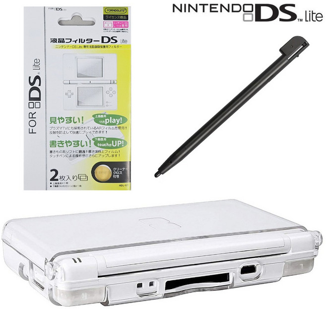 호환 닌텐도 DS LITE 투명 크리스탈 케이스 풀커버 액정 보호 필름 터치펜 3종 방탄셋트, DS LITE 3종 방탄셋트, 1세트, n1185