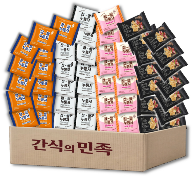 [간식의민족] 찹쌀 누룽지 누룽지팝 과자 쌀과자 스위트+무가당+츄러스+블랙트러플 하몽 소다 크래커 4종 혼합구성, 25g, 50개