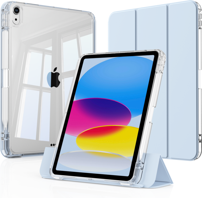 AOUB iPad 보호 케이스 펜 슬롯 4코너 에어백 보호 낙하 방지 및 굽힘 방지 분리형 내마모성 고화질 투명 아크릴 백 커버가 있는, 하늘색, 1개