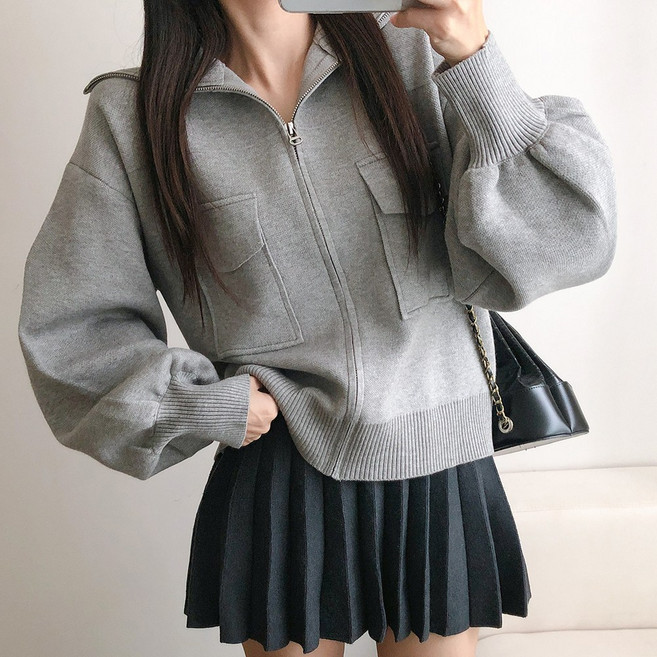 요시아나 [당일발송] 그레이스 아방한 집업 벌룬소매 니트 가디건 3컬러