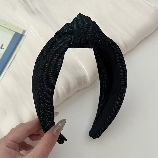 牛仔髮箍，寬邊綁結設計，復古百搭頭箍
