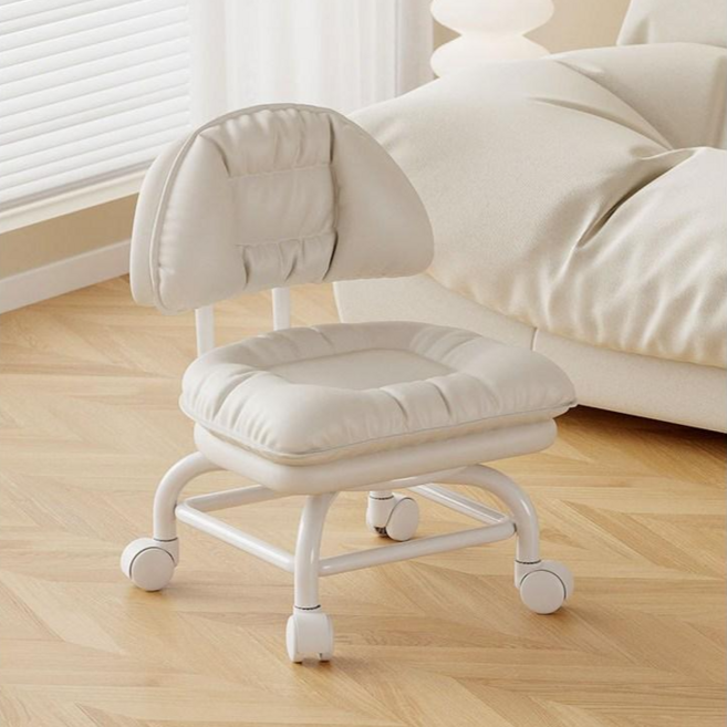 GAPINO 푹신한 바퀴달린 무빙 의자 회전 거실 소형 스툴, 1개, 화이트