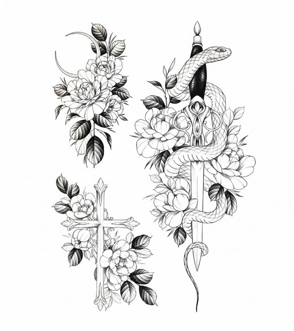 데일리프렌즈 패션 타투 스티커 3종 세트, 블랙, 1세트