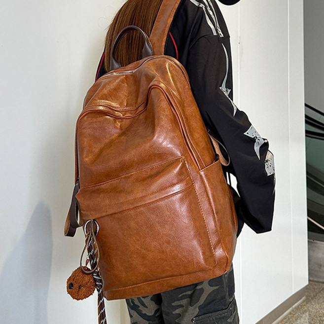 남녀 공용 대용량 데일리 가죽 백팩